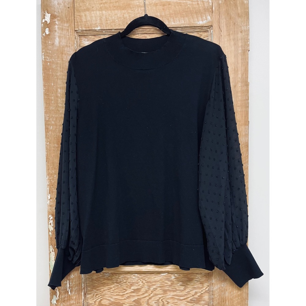 Vince Camuto Knit Sweater XXL Black Swiss Dot Dark Romantic Goth Evening Chic